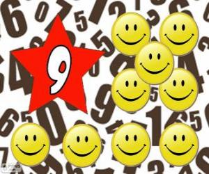 Puzzle Αριθμό 9 σε ένα αστέρι με εννέα χαμόγελα ή χαμόγελα